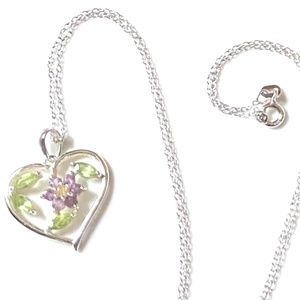 Sterling Silver Multi Gemstone Heart Necklace